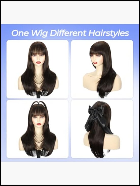 20 Inch Layered Straight Wig with Bangs Heat Resistant Synthetic Hair Daily main image 2